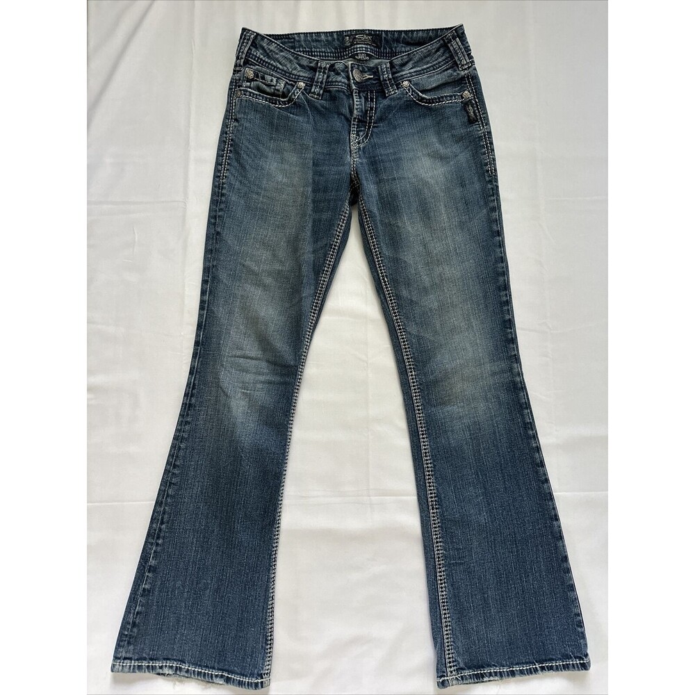 Silver Jeans Womens 28/32 Blue Suki Surplus Straight Leg Button Pockets Zip Fly